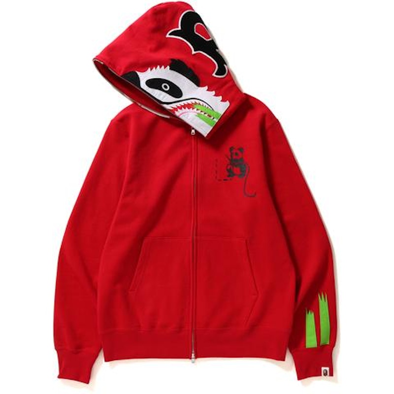 BAPE Panda Full Zip Hoodie Red Black