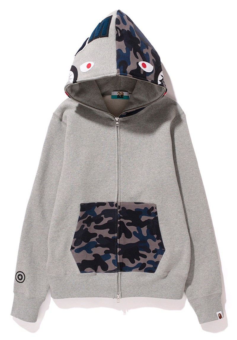BAPE Puzzle Camo NW20 Full Zip Shark Hoodie Grey/Navy