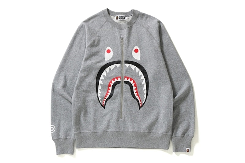 BAPE Shark Metal Zip Crewneck Grey