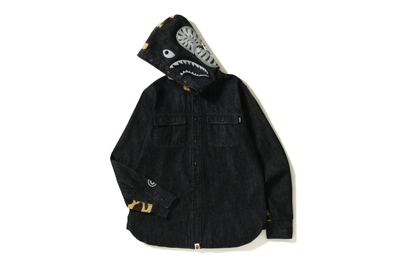 BAPE Shark Denim Hoodie Shirt Black/Yellow