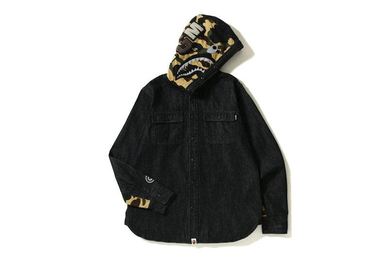 BAPE Shark Denim Hoodie Shirt Black/Yellow
