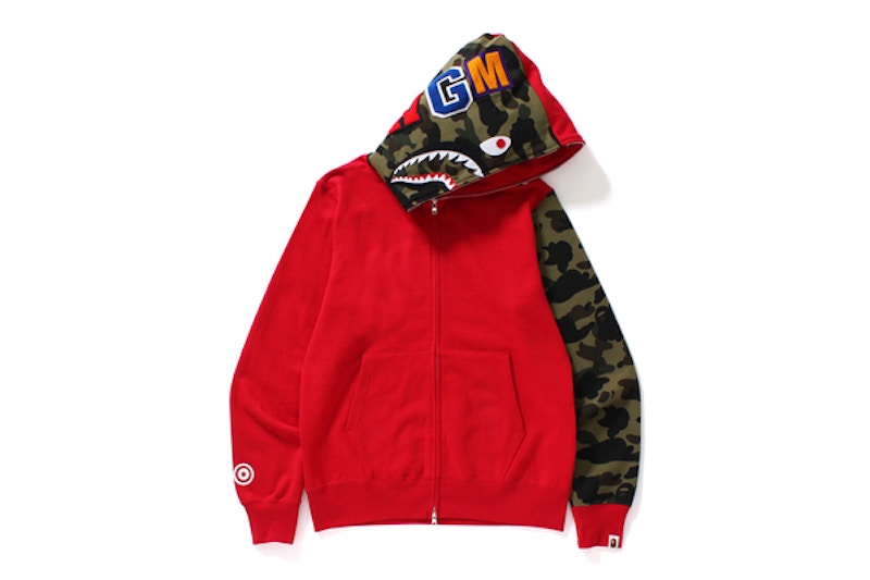 BAPE Shark Full Zip Camo Sleeve Hoodie Red