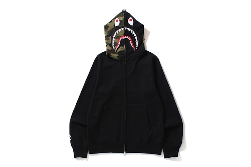 BAPE Shark Full Zip Hoodie Camo Hood Black