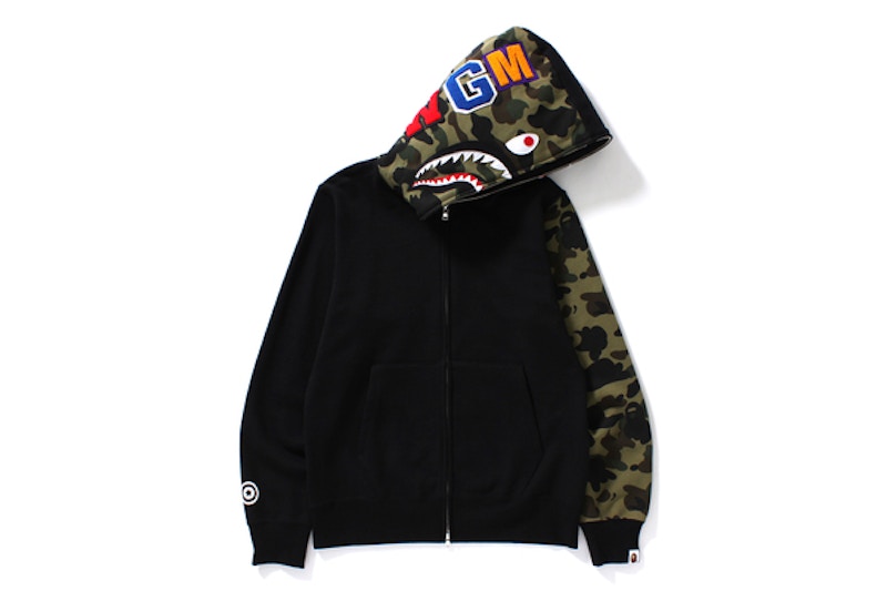 BAPE Shark Full Zip Hoodie Camo Sleeve Black