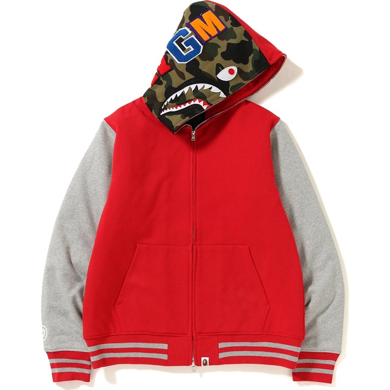BAPE Shark Sweat Varsity Hoodie Jacket Red/Grey