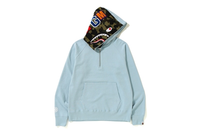 BAPE Shark Wide Half Zip Pullover Hoodie Sax