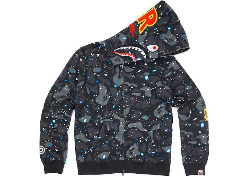 BAPE Space Camo PONR Shark Hoodie Black