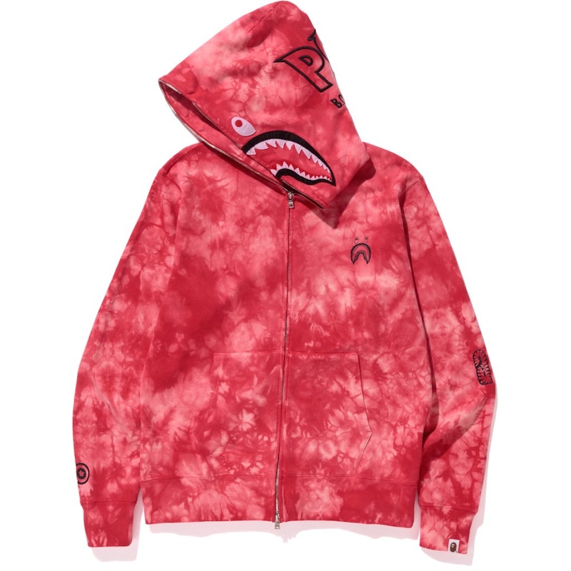 BAPE Tie Dye Shark Wide Full Zip Hoodie Red