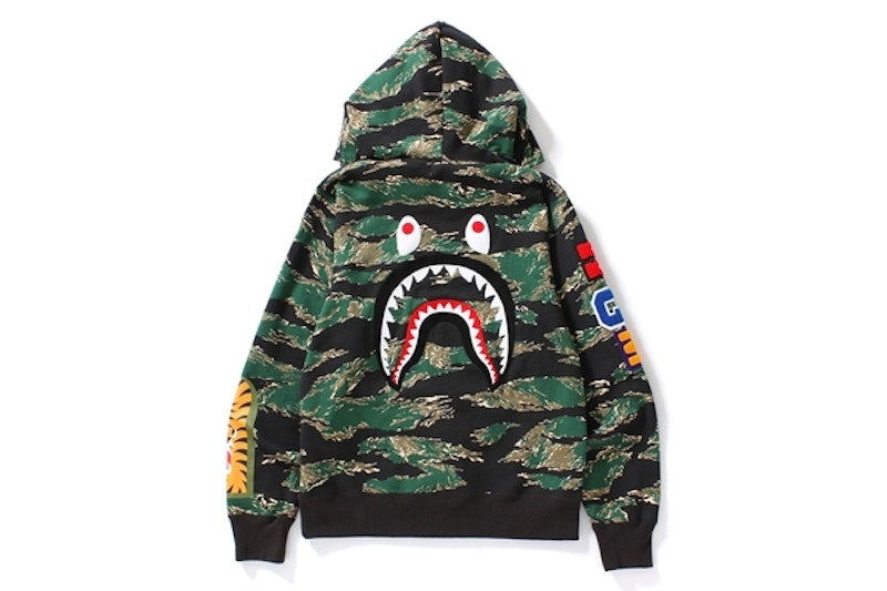 BAPE Tiger Camo Embroidery Shark Full Zip Hoodie Green