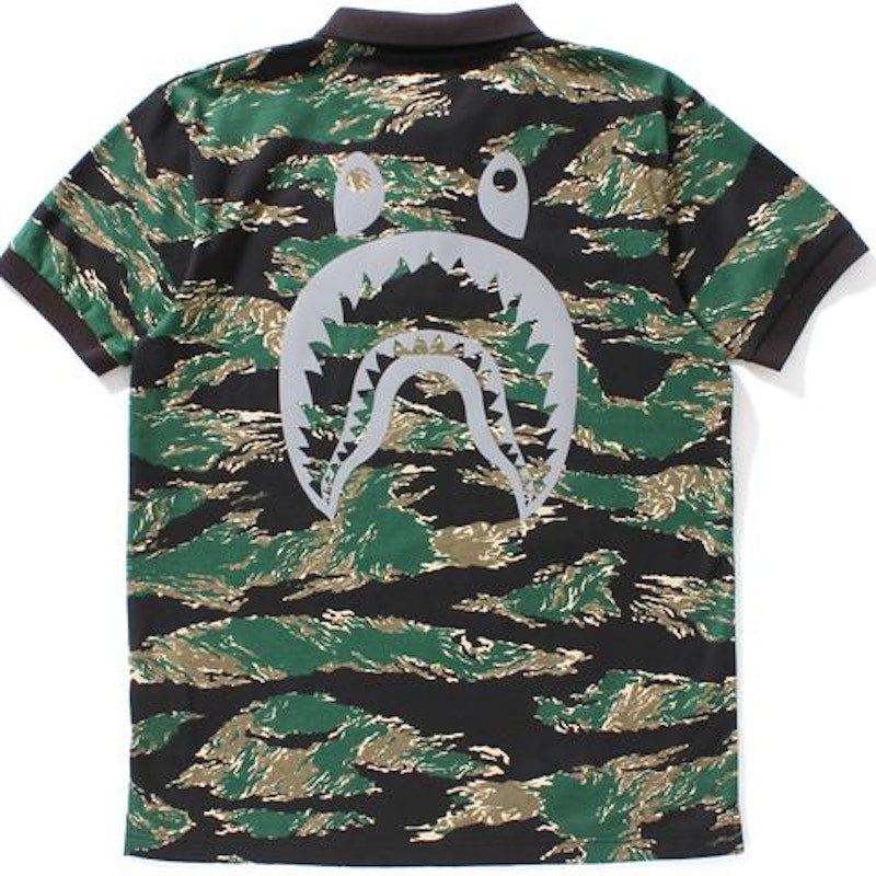 BAPE Tiger Camo Shark Polo Polo Green