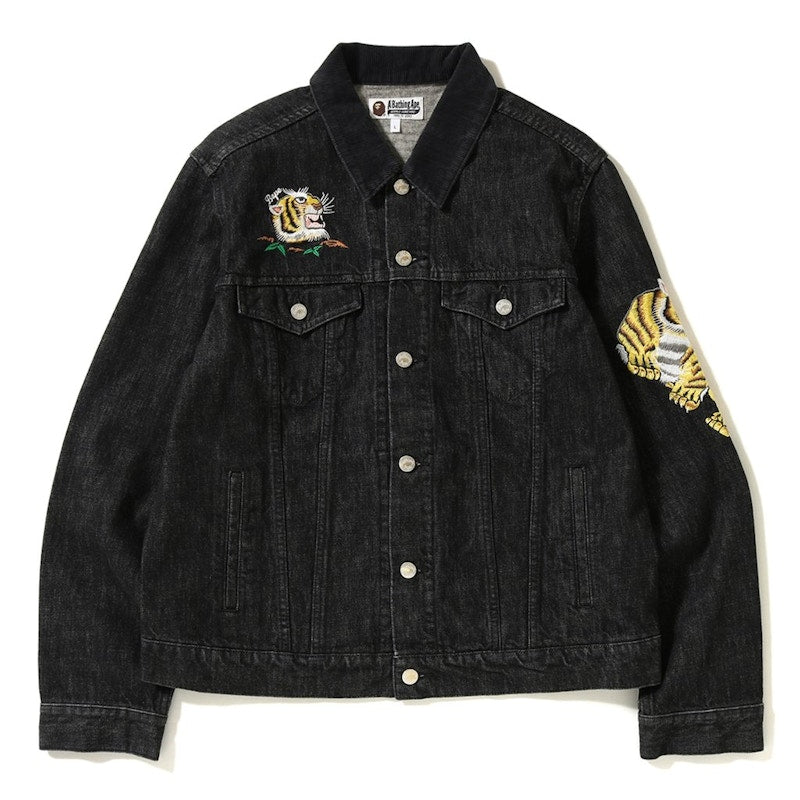 BAPE Tiger Embrodery Wide Denim Jacket Black