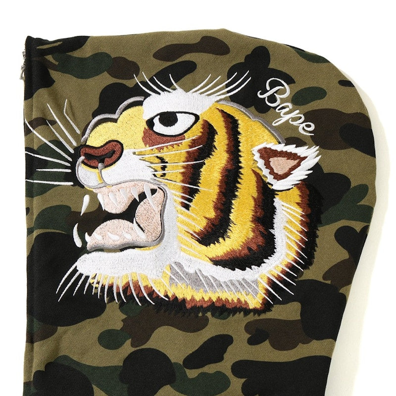 BAPE Tiger Embroidery Full Zip Hoodie Burgundy