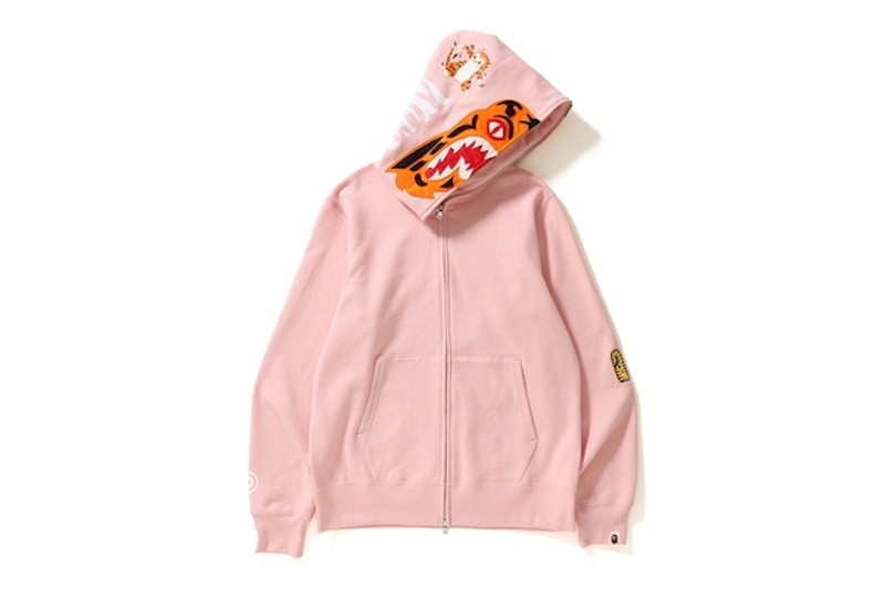 BAPE Tiger Full Zip Color Embroidery Hoodie Pink