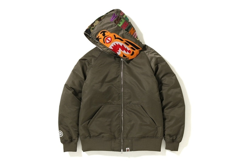 BAPE Tiger Hoodie Down Jacket Olive