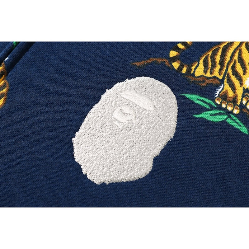 BAPE Tiger Pattern Full Zip Hoodie Navy