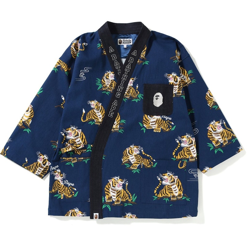 BAPE Tiger Pattern Kimono Shirt Navy