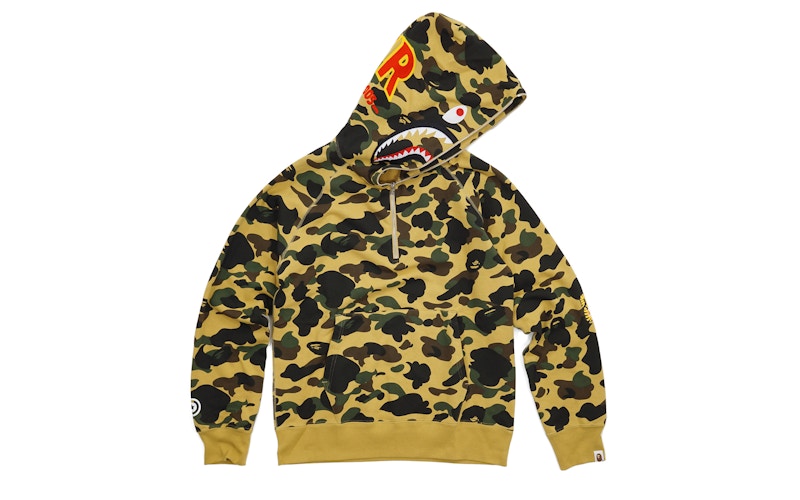 BAPE Ultimate 1st Camo PONR Shark Half Zip Raglan Pullover Hoodie Yellow