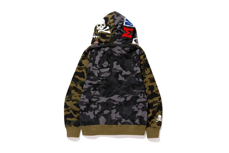 BAPE Vs Mastermind Half Skull Half Shark MMB Split Panel Camo Hoodie Green/Black