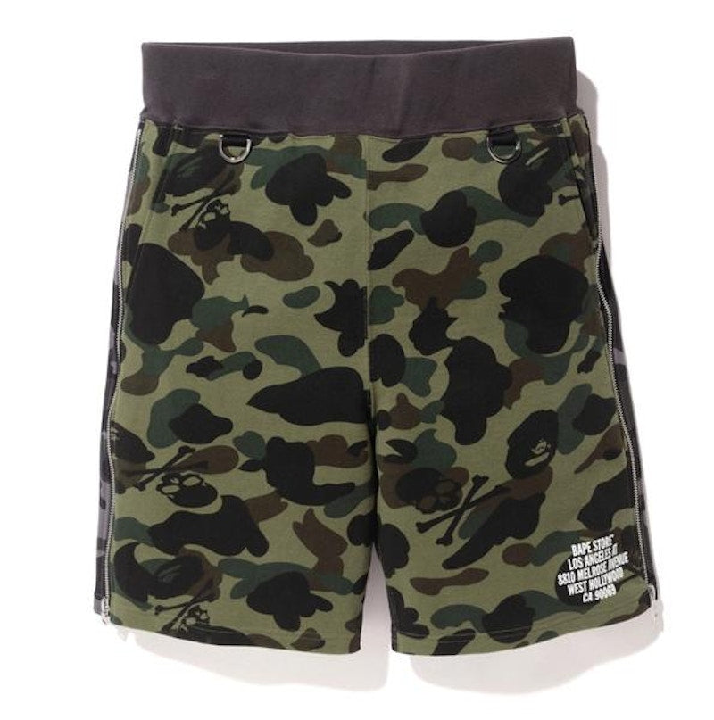 BAPE Vs Mastermind Skull Shark Split Camo Sweatshorts Green/Black