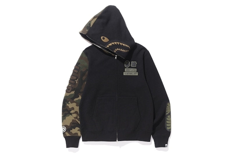 BAPE X Undwoodland Camo Shark Hoodie Black