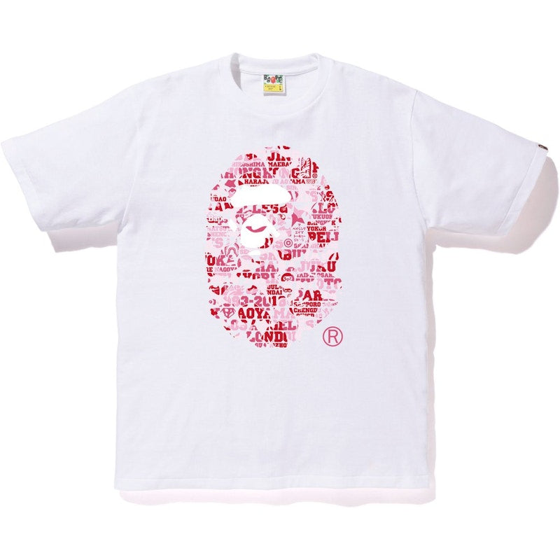 BAPE XXV Cities Camo Ape Head Tee White/Pink