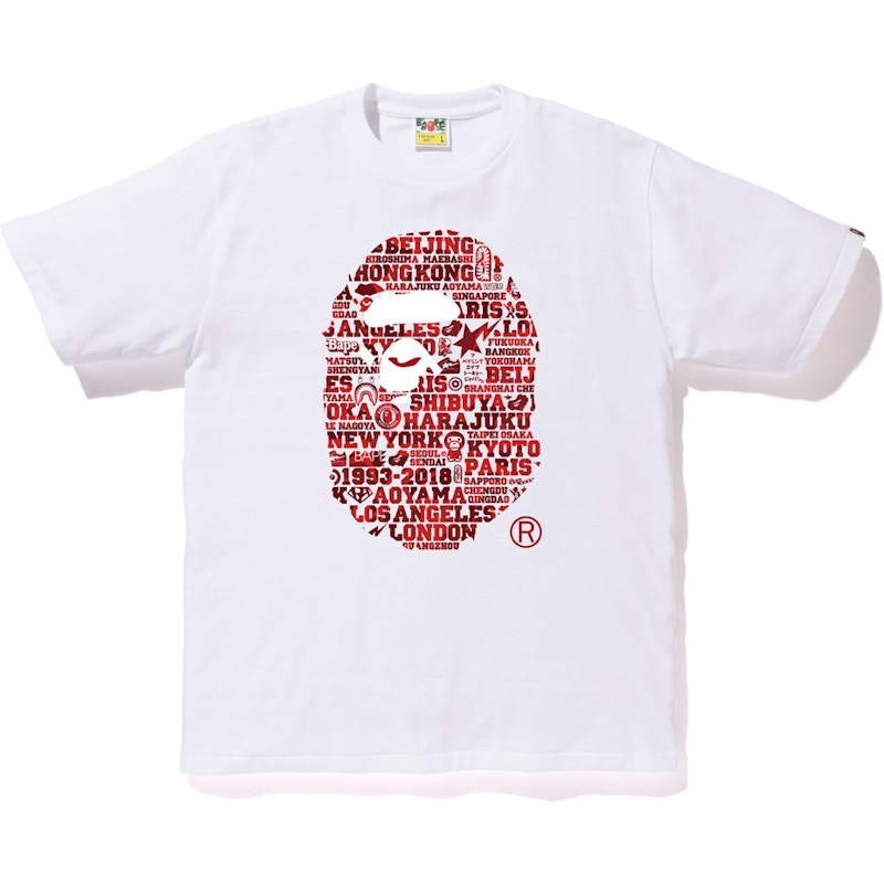 BAPE XXV Cities Camo Ape Head Tee White/Red