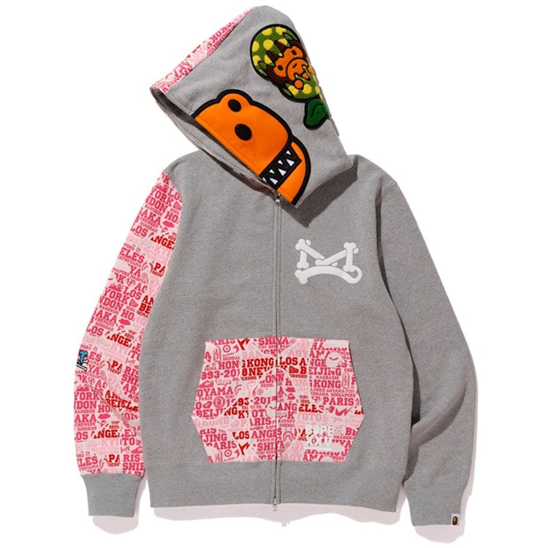 BAPE XXV Cities Camo Milo Jurassic Rex Full Zip Hoodie Grey/Pink