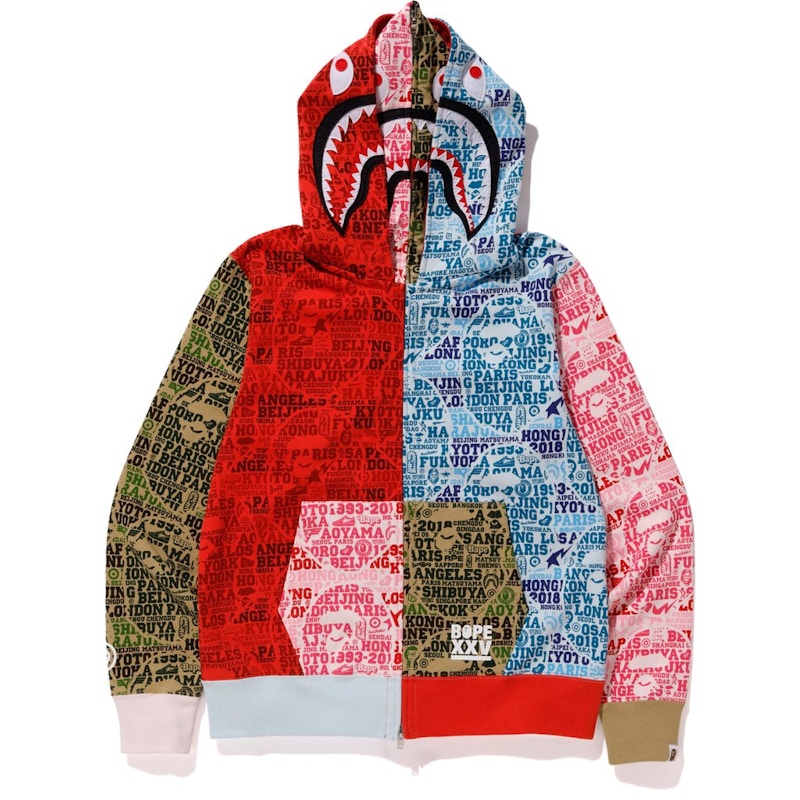 BAPE XXV Cities Camo Shark Full Zip Double Hoodie Multi