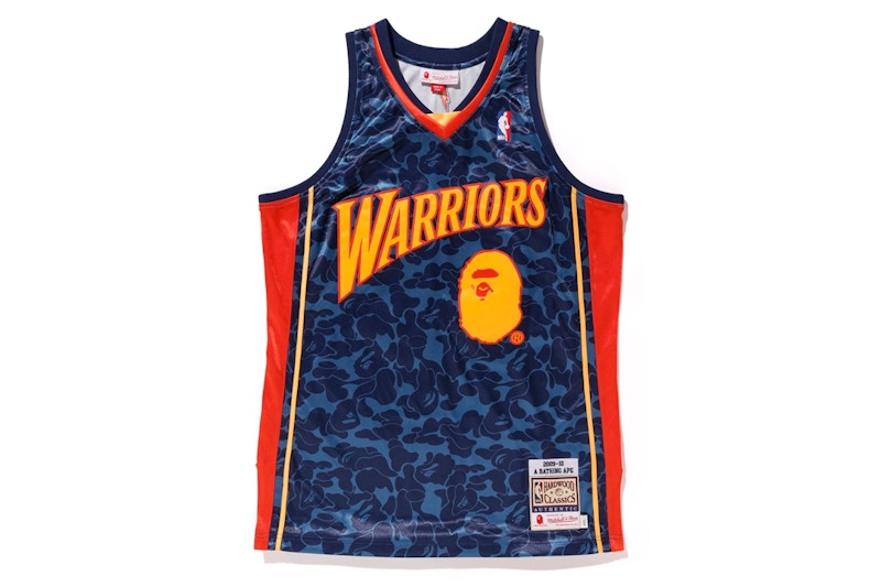 BAPE x Mitchell & Ness Warriors ABC Basketball Authentic Jersey Navy