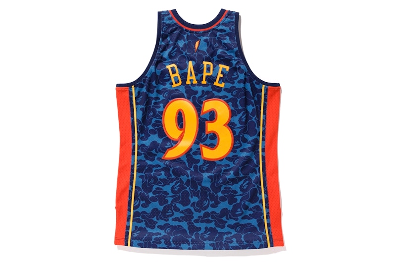 BAPE x Mitchell & Ness Warriors ABC Basketball Swingman Jersey Navy