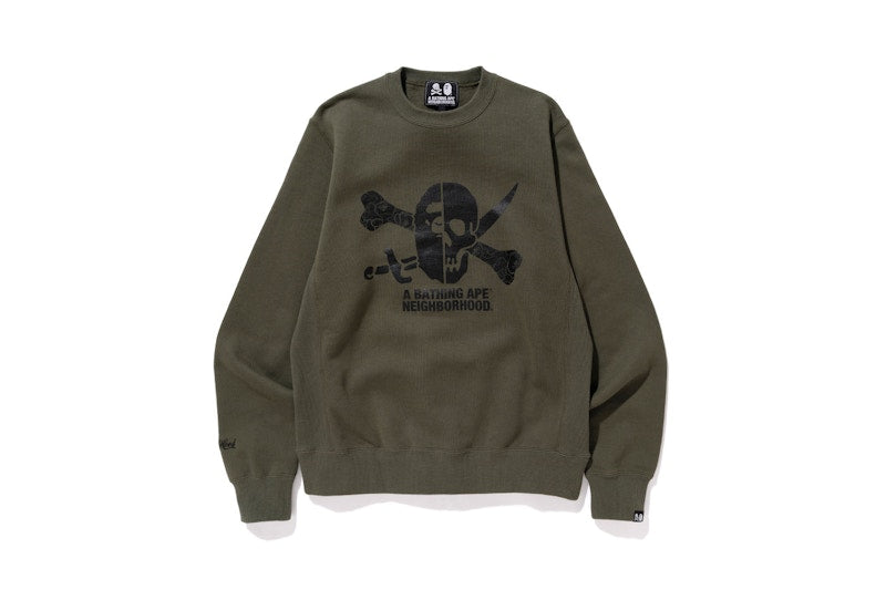 BAPE x Neighborhood Ape & Skull Crewneck Olive
