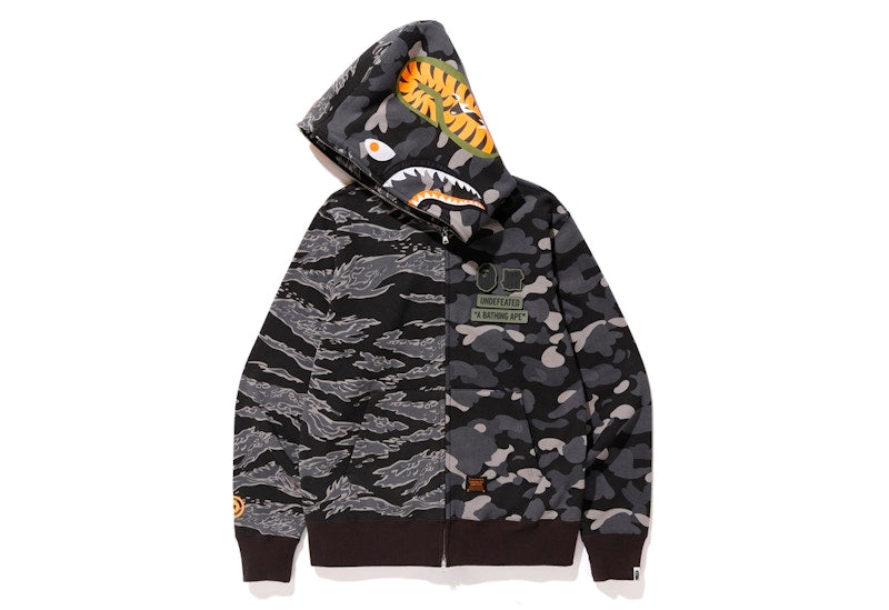 BAPE x Undefeated Tiger Shark Half Full Zip Hoodie Black