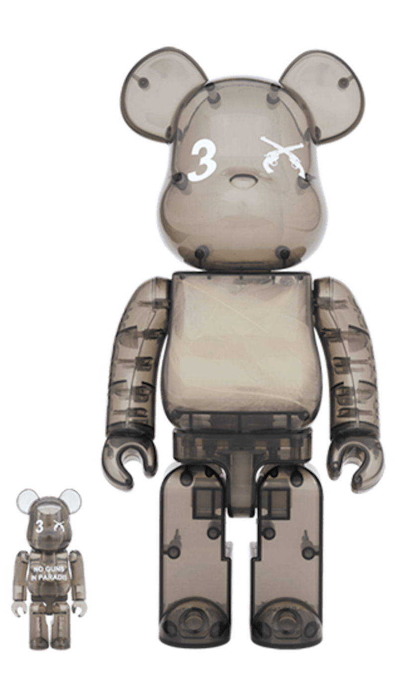 Bearbrick 3. Paradis x Roarguns 100% & 400% Set Clear Black