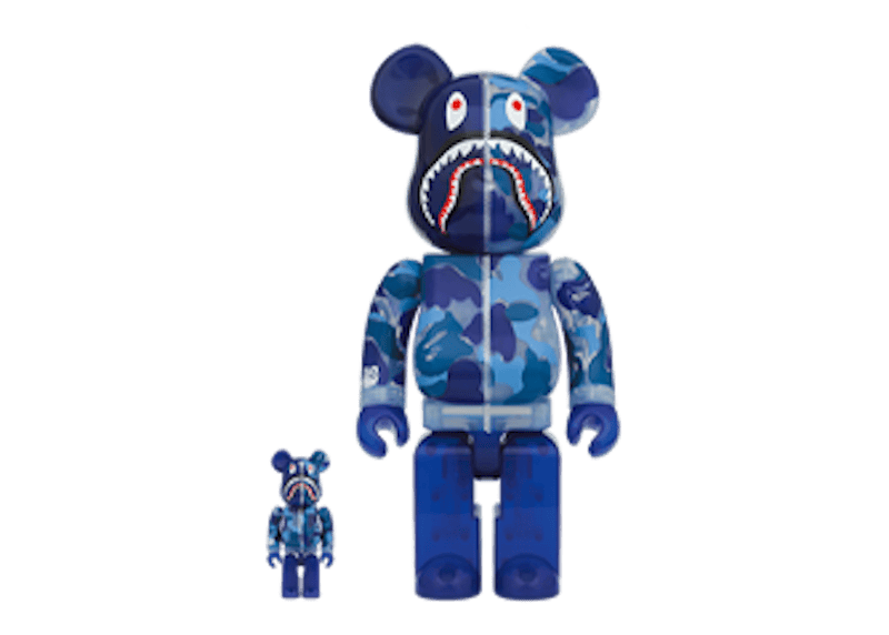 Bearbrick x BAPE ABC Camo Shark 100% & 400% Set Clear Blue