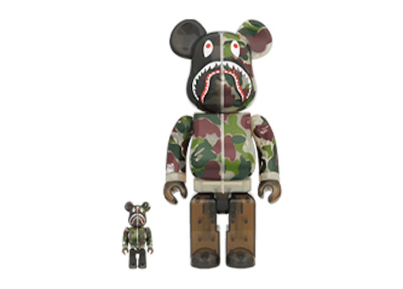 Bearbrick x BAPE ABC Camo Shark 100% & 400% Set Clear Green
