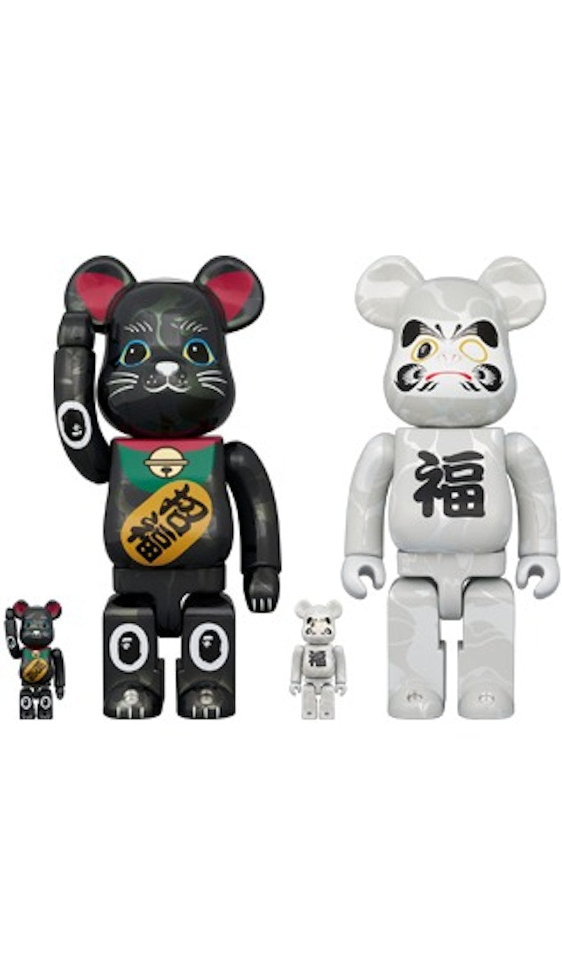 Bearbrick BAPE (R) Maneki Neko Black Plated / Daruma White (Set of 4) 100% & 400% Set