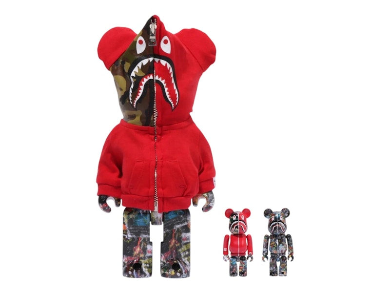 Bearbrick Bape Legacy Camo Shark 100% & 400% Set Red