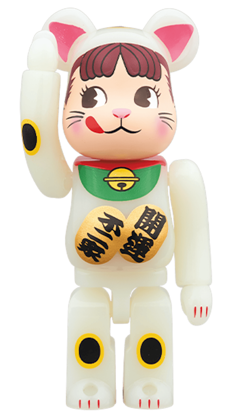 Bearbrick Beckoning Cat Peko Chan Luminous 100% & 400% Set White