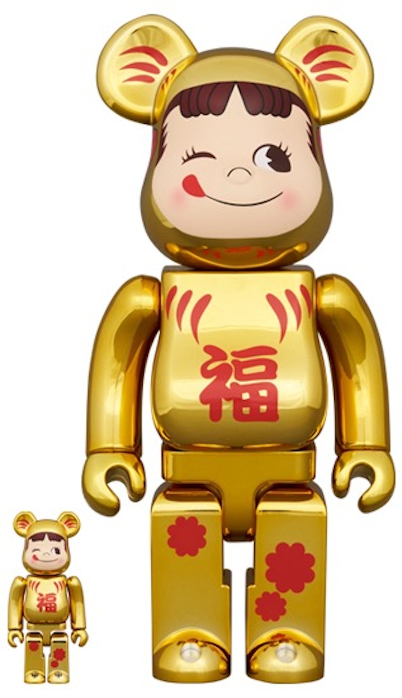 Bearbrick Daruma Peko-Chan Gold Plated 100% & 400% Set