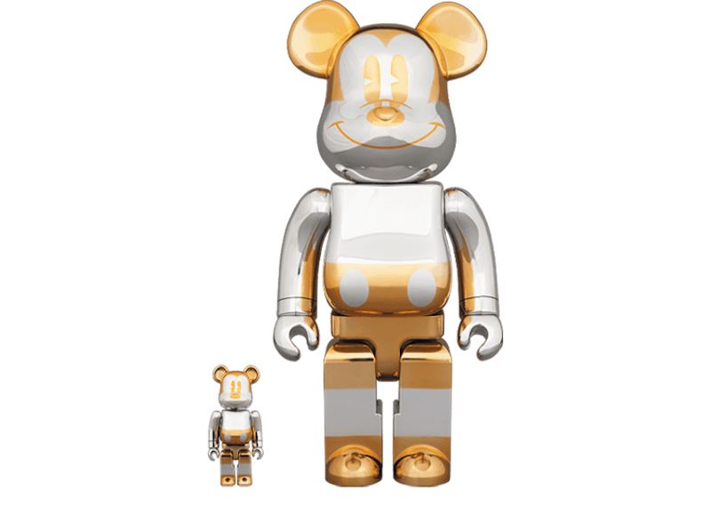 Bearbrick x Sorayama Future Mickey 100% & 400% Set Silver/Gold