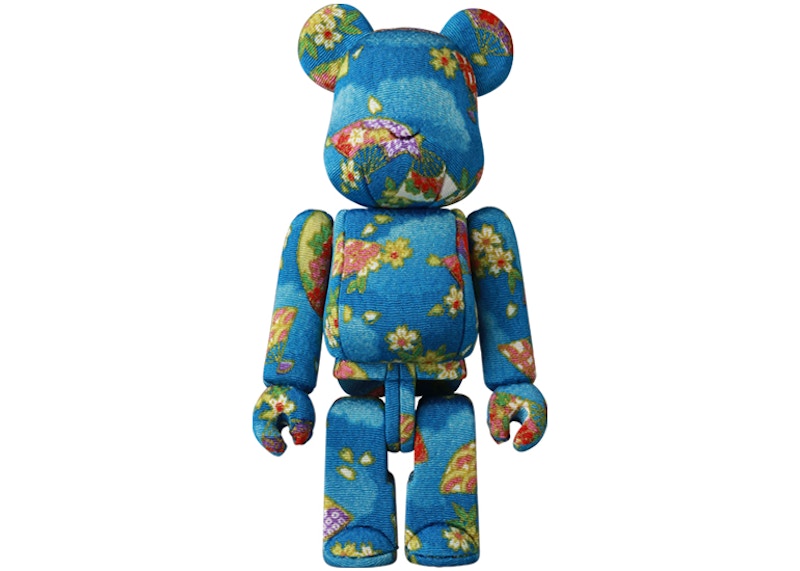 Bearbrick Kimekomi Cherry Blossoms On Fans Doll Figure Blue