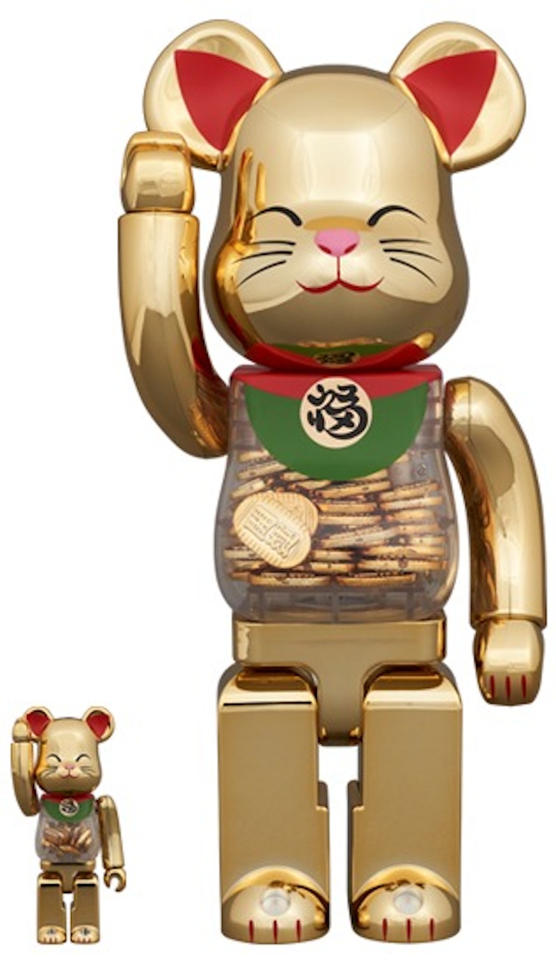 Bearbrick Lucky Cat Oval Good Luck Gold Plated 100% & 400% Set