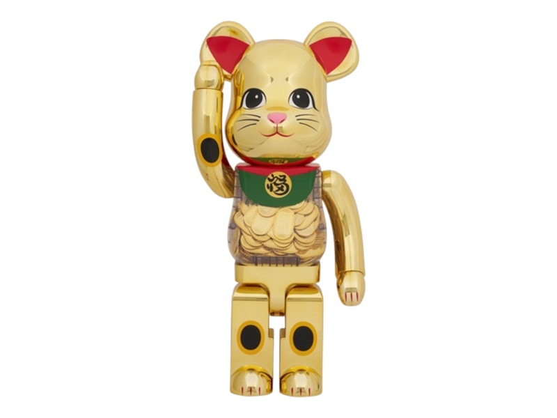 Bearbrick Lucky Cat Oval Good Luck Gold Plated (Open Eyes) 1000%