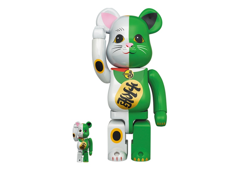 Bearbrick Maneki Neko 100% & 400% Set White/Green