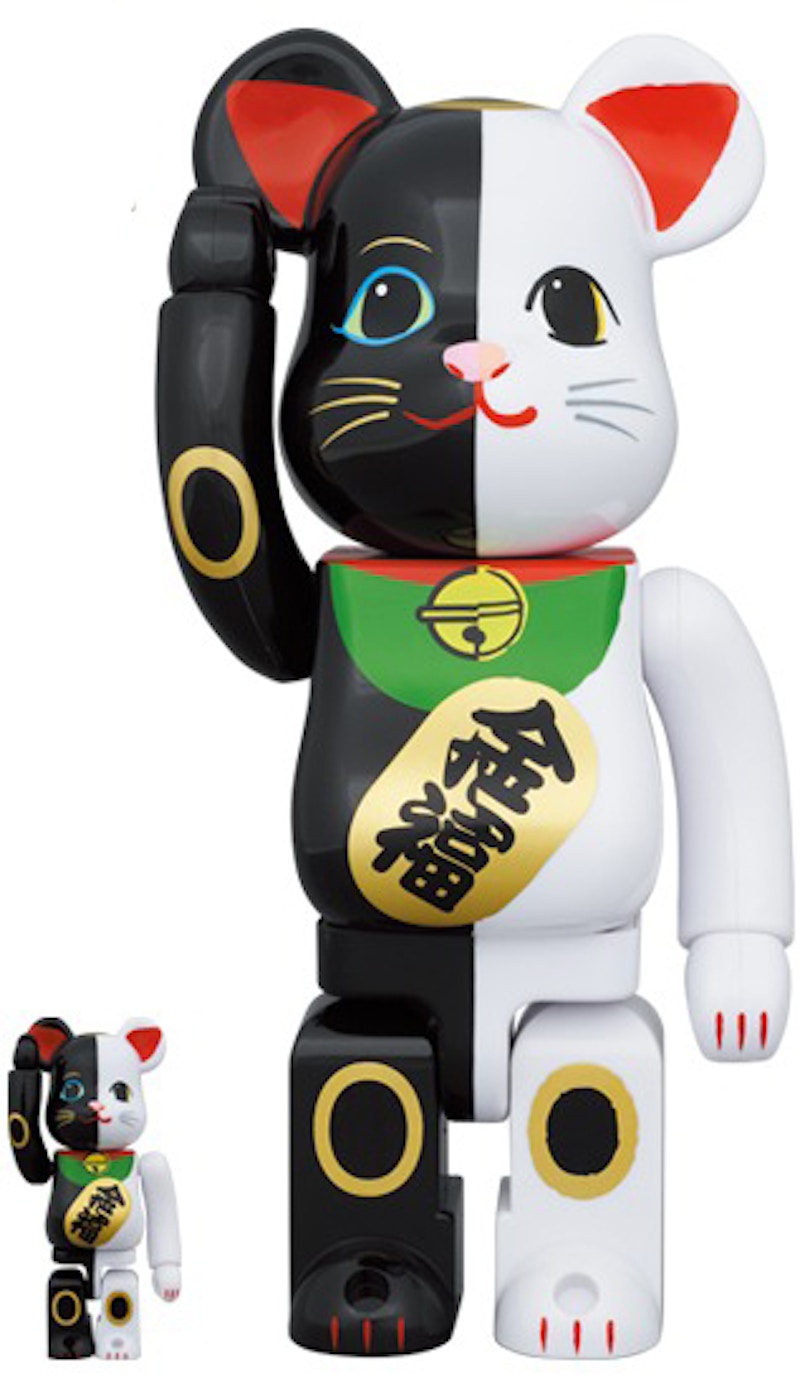 Bearbrick Maneki Neko Invitation Black x Fortune White 100% & 400% Set