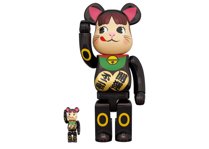 Bearbrick Maneki Neko Peko-chan 100% & 400% Set Black
