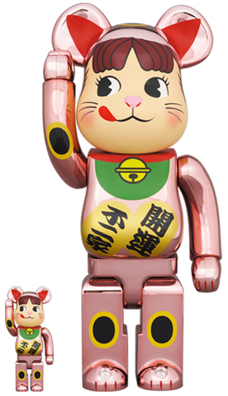 Bearbrick Maneki Neko Peko-chan 100% & 400% Set Peach Gold Plated