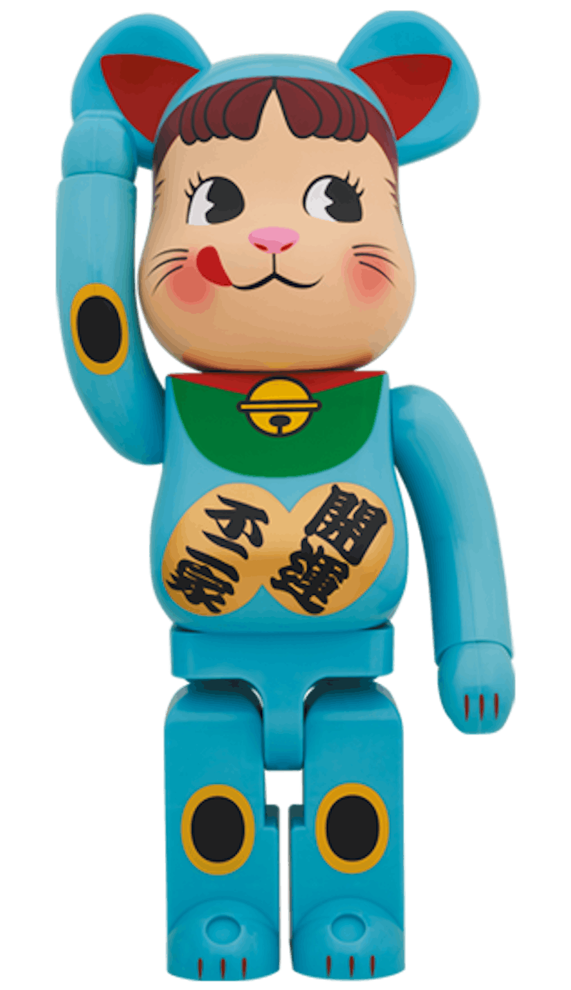 Bearbrick Maneki Neko Peko-chan Blue Phosphorescent 1000%