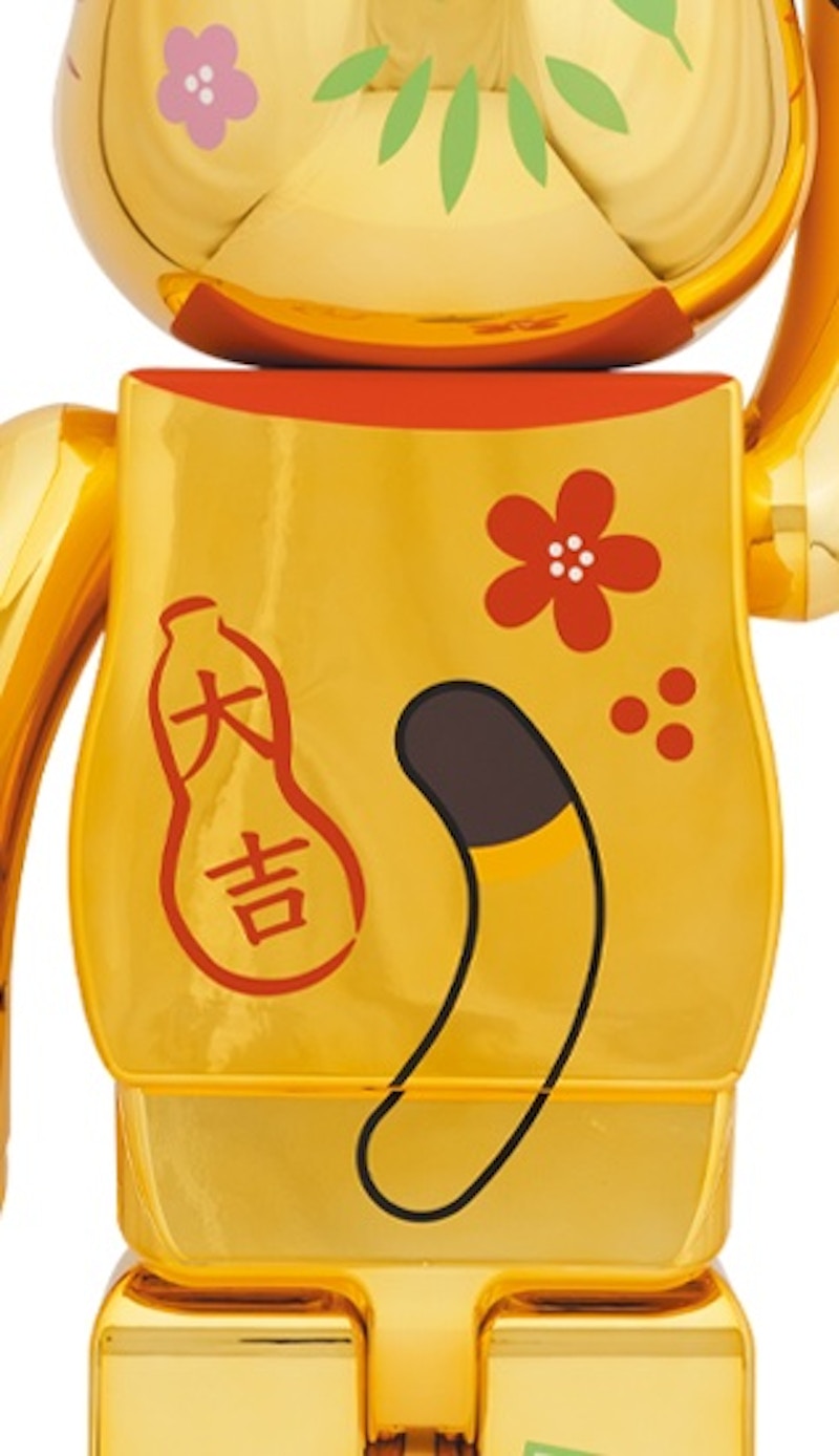 Bearbrick Maneki Neko Peko-chan Fuku 1000% Gold Plated
