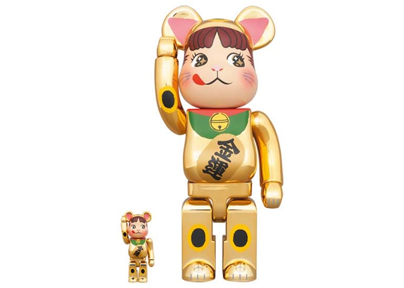 Bearbrick Maneki Neko Peko-chan Money Plating 100% & 400% Set Gold